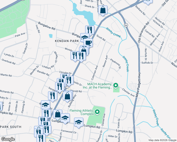 map of restaurants, bars, coffee shops, grocery stores, and more near 2008 Chester Avenue in Augusta