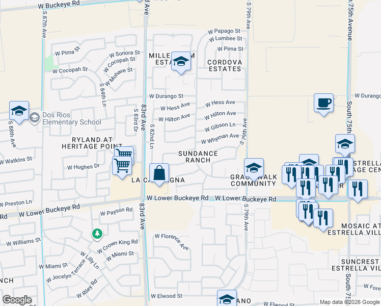 map of restaurants, bars, coffee shops, grocery stores, and more near 8109 W Watkins St in Phoenix