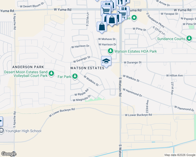 map of restaurants, bars, coffee shops, grocery stores, and more near 2268 South 236th Drive in Buckeye