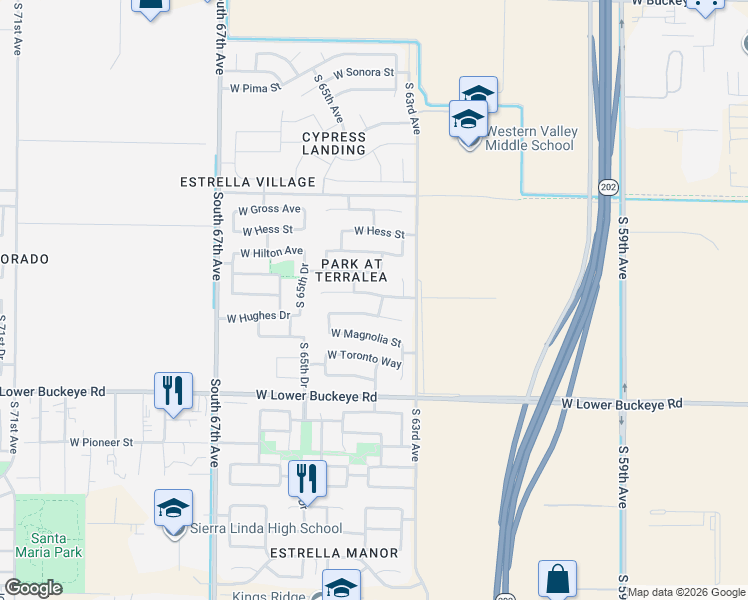 map of restaurants, bars, coffee shops, grocery stores, and more near 6326 West Hughes Drive in Phoenix