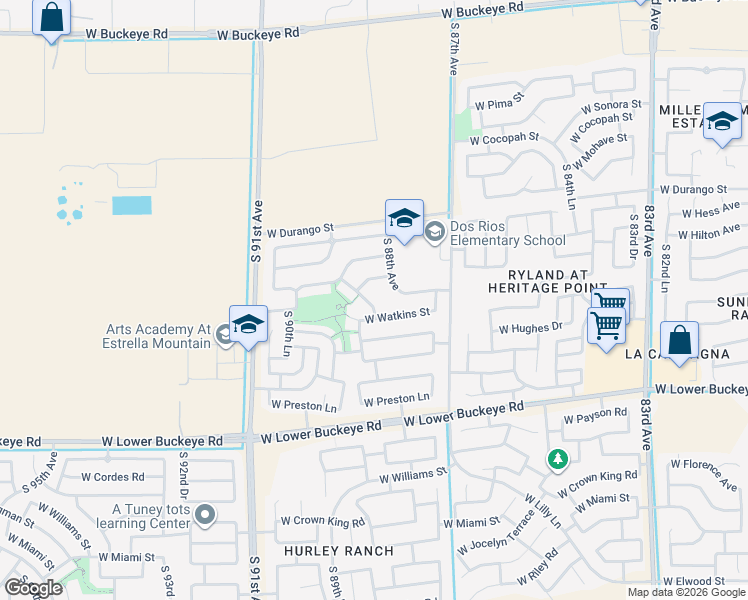 map of restaurants, bars, coffee shops, grocery stores, and more near 2317 South 88th Drive in Tolleson