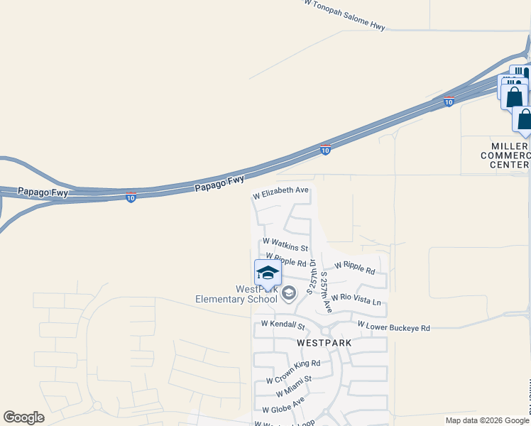 map of restaurants, bars, coffee shops, grocery stores, and more near 25842 West Gibson Lane in Buckeye