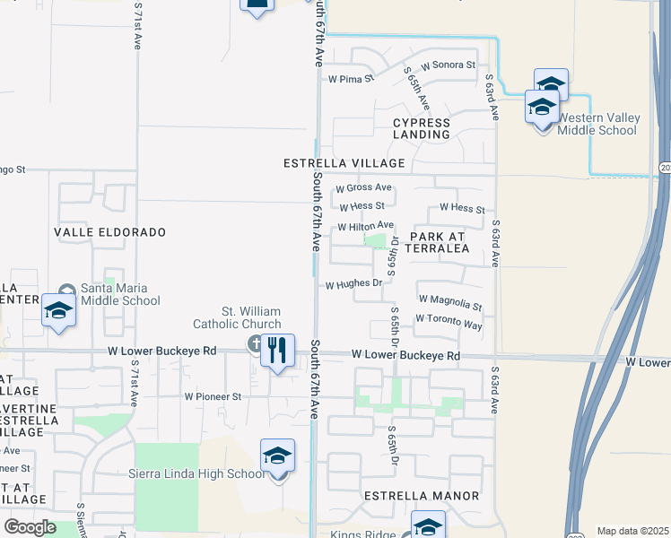 map of restaurants, bars, coffee shops, grocery stores, and more near 6633 West Watkins Street in Phoenix