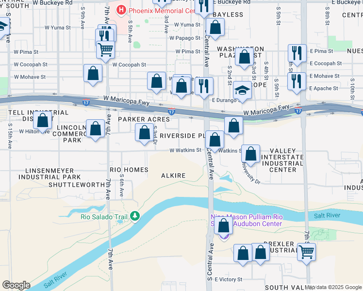 map of restaurants, bars, coffee shops, grocery stores, and more near 104 West Watkins Street in Phoenix