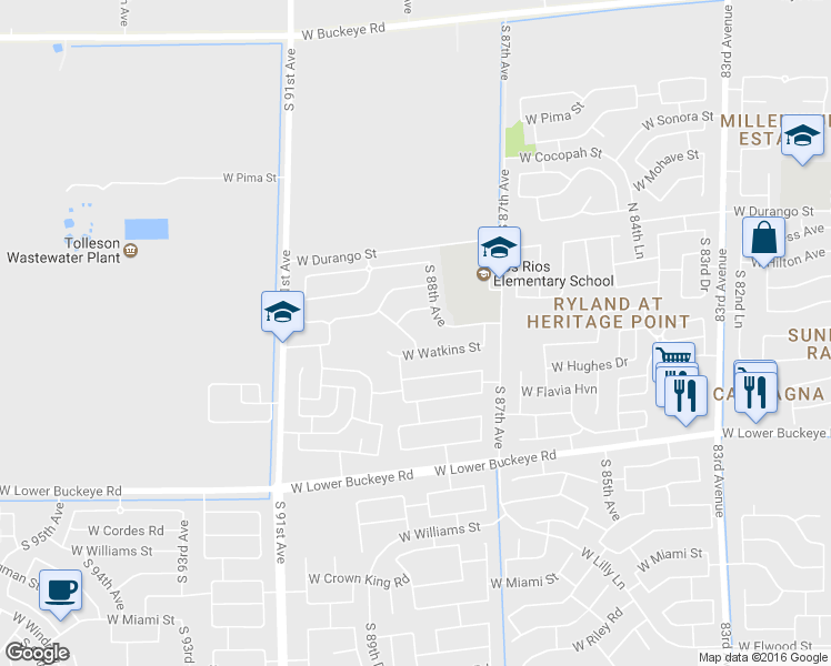 map of restaurants, bars, coffee shops, grocery stores, and more near 2316 South 88th Drive in Tolleson