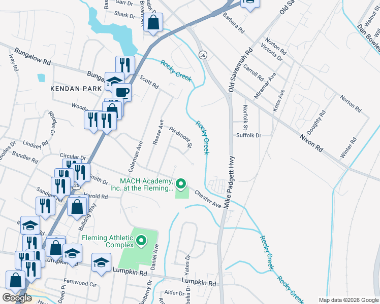 map of restaurants, bars, coffee shops, grocery stores, and more near 1961 Piedmont Street in Augusta