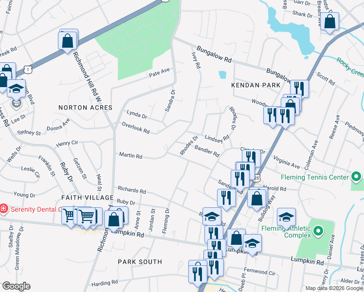 map of restaurants, bars, coffee shops, grocery stores, and more near 2234 Bandler Road in Augusta