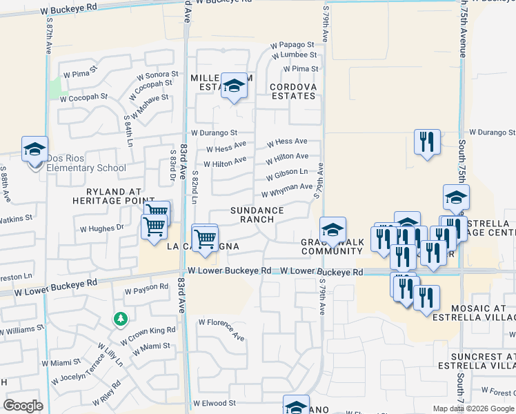 map of restaurants, bars, coffee shops, grocery stores, and more near 8109 West Watkins Street in Phoenix