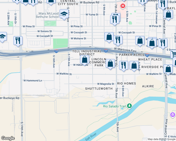 map of restaurants, bars, coffee shops, grocery stores, and more near 1120 West Watkins Street in Phoenix