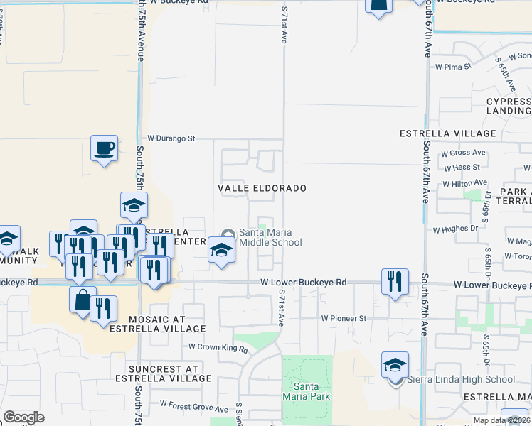 map of restaurants, bars, coffee shops, grocery stores, and more near 7121 West Watkins Street in Phoenix