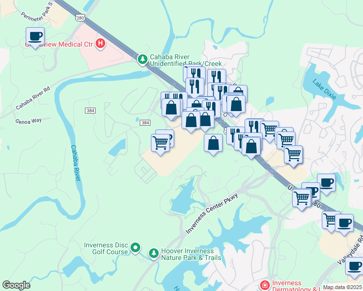 map of restaurants, bars, coffee shops, grocery stores, and more near 4612 U.S. 280 in Birmingham