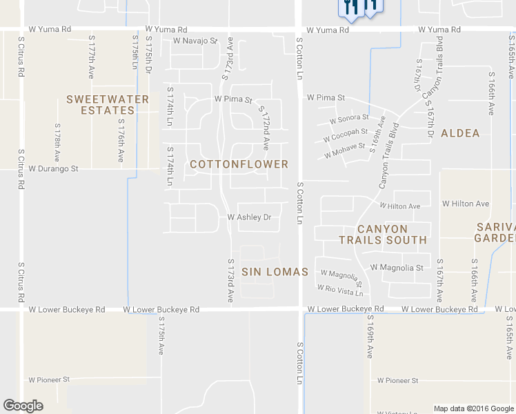 map of restaurants, bars, coffee shops, grocery stores, and more near 17219 West Hilton Avenue in Goodyear
