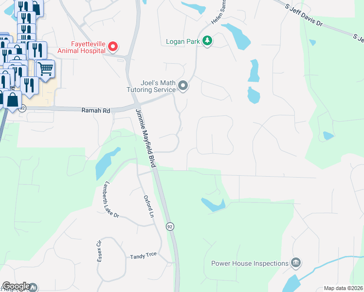 map of restaurants, bars, coffee shops, grocery stores, and more near 110 Wyngate Way in Fayetteville