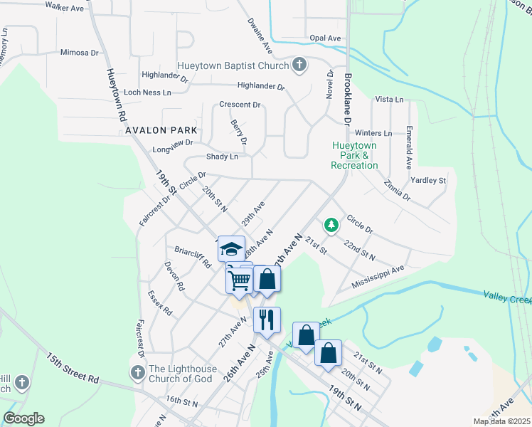 map of restaurants, bars, coffee shops, grocery stores, and more near 2021 29th Avenue in Bessemer