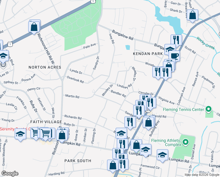 map of restaurants, bars, coffee shops, grocery stores, and more near 2220 Bandler Road in Augusta