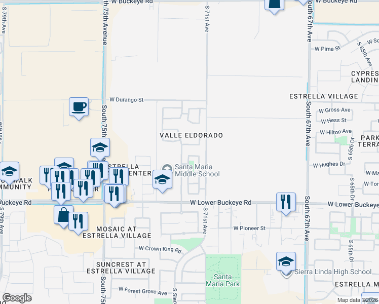 map of restaurants, bars, coffee shops, grocery stores, and more near 7121 West Watkins Street in Phoenix