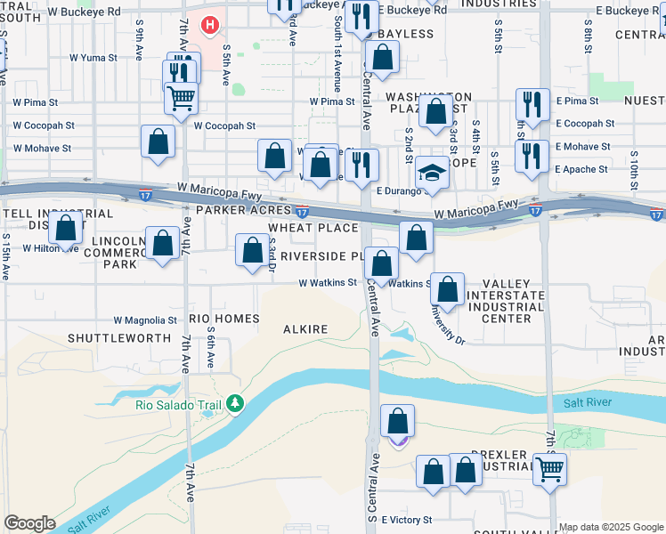 map of restaurants, bars, coffee shops, grocery stores, and more near 104 West Watkins Street in Phoenix