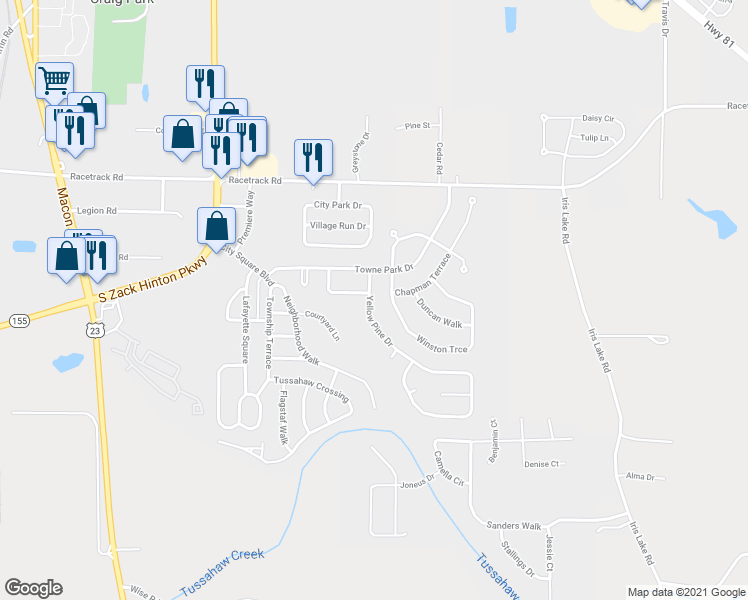 map of restaurants, bars, coffee shops, grocery stores, and more near 5075 Yellow Pine Drive in McDonough