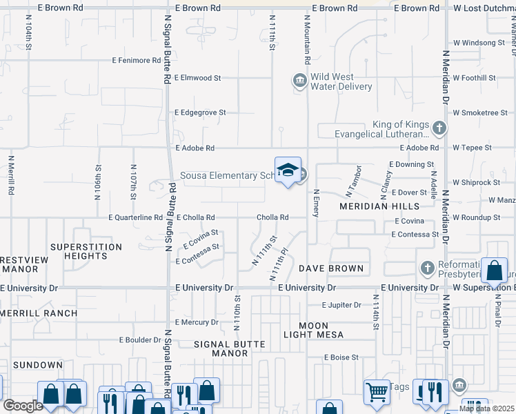 map of restaurants, bars, coffee shops, grocery stores, and more near 11034 East Cholla Road in Mesa
