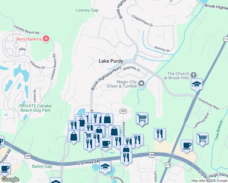 map of restaurants, bars, coffee shops, grocery stores, and more near 1928 Stone Brook Lane in Birmingham