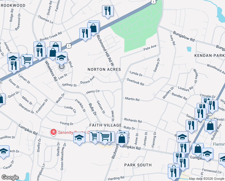 map of restaurants, bars, coffee shops, grocery stores, and more near 2318 Henry Circle in Augusta