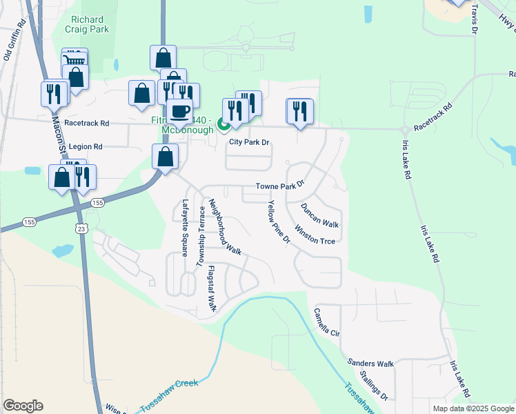 map of restaurants, bars, coffee shops, grocery stores, and more near 4105 Springvale Way in McDonough