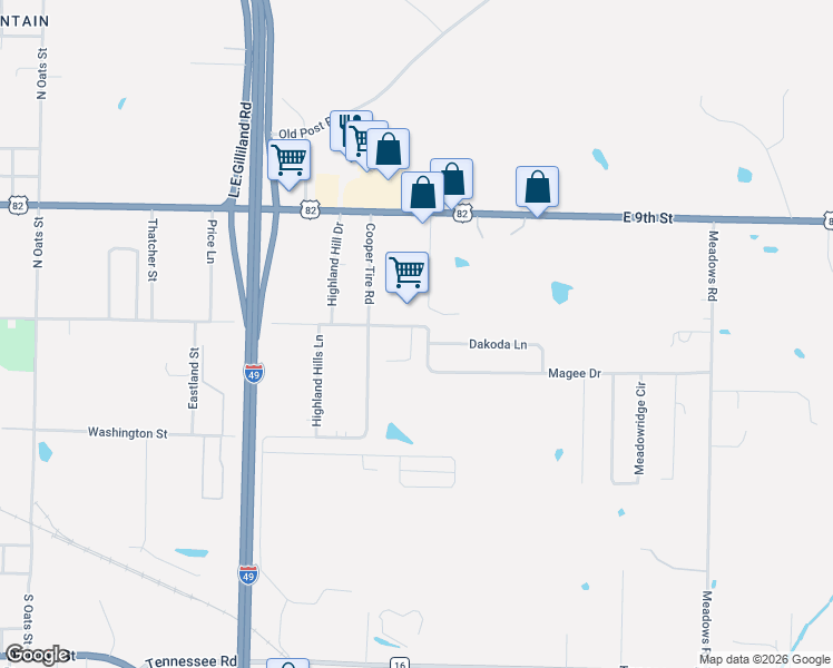 map of restaurants, bars, coffee shops, grocery stores, and more near 436 Paisley Circle in Texarkana
