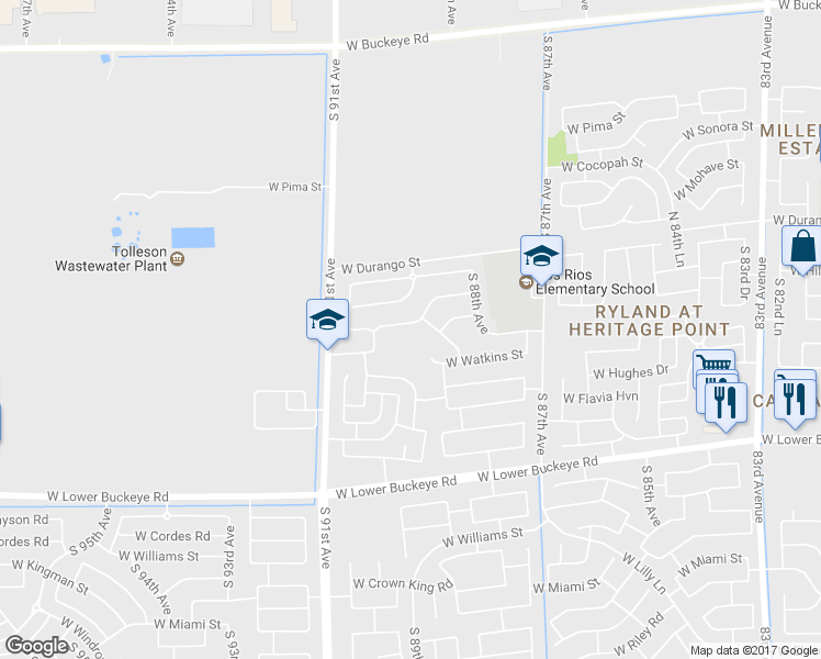 map of restaurants, bars, coffee shops, grocery stores, and more near 8865 West Watkins Street in Tolleson