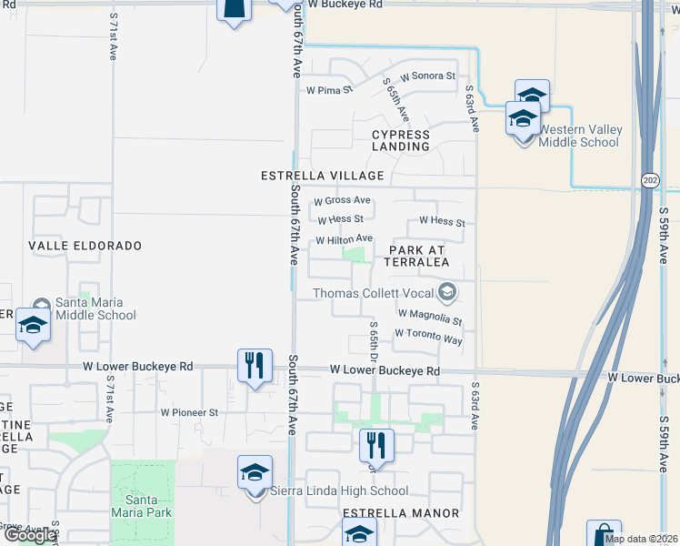 map of restaurants, bars, coffee shops, grocery stores, and more near 6533 West Watkins Street in Phoenix