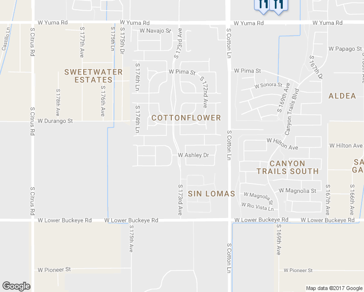 map of restaurants, bars, coffee shops, grocery stores, and more near 2224 South 172nd Lane in Goodyear