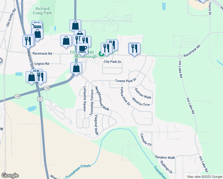 map of restaurants, bars, coffee shops, grocery stores, and more near 4065 Springvale Way in McDonough