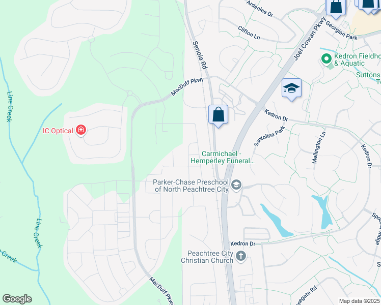 map of restaurants, bars, coffee shops, grocery stores, and more near 605 Skye Court in Peachtree City