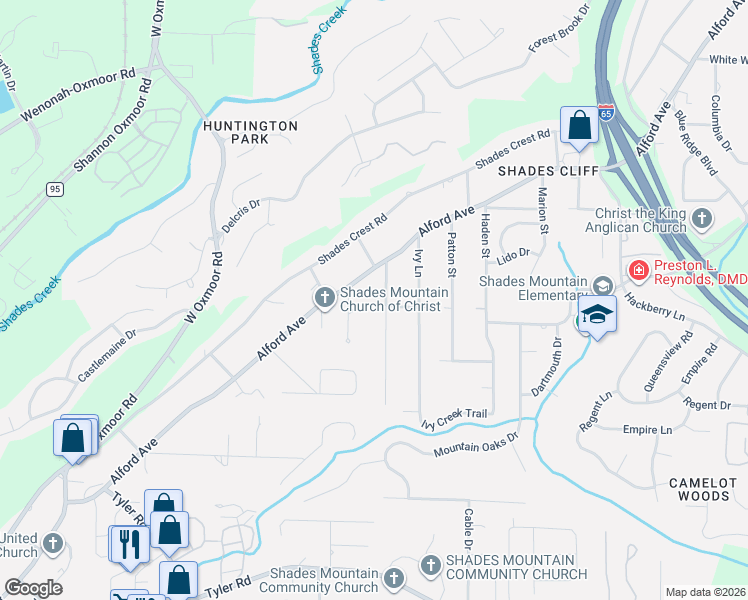 map of restaurants, bars, coffee shops, grocery stores, and more near 2111 Audubon Circle in Birmingham