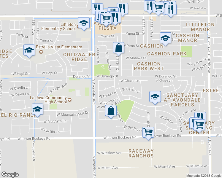 map of restaurants, bars, coffee shops, grocery stores, and more near 11359 West Overlin Drive in Avondale