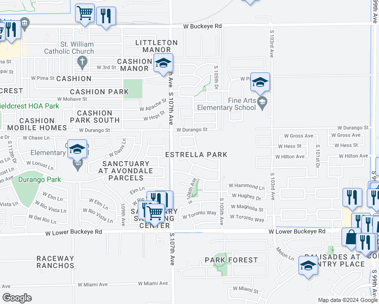 map of restaurants, bars, coffee shops, grocery stores, and more near 2205 South 106th Drive in Tolleson