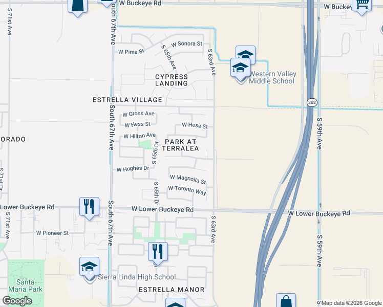 map of restaurants, bars, coffee shops, grocery stores, and more near 6326 West Hughes Drive in Phoenix