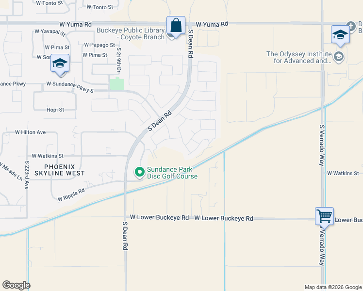 map of restaurants, bars, coffee shops, grocery stores, and more near 21662 West Watkins Street in Buckeye