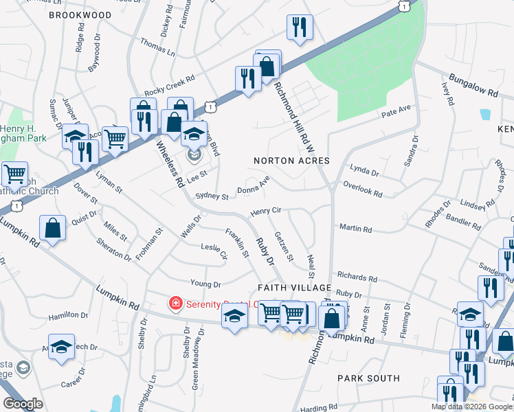 map of restaurants, bars, coffee shops, grocery stores, and more near 2344 Henry Circle in Augusta