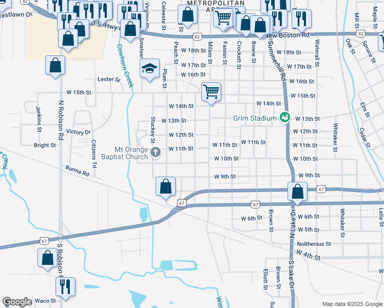 map of restaurants, bars, coffee shops, grocery stores, and more near 2302 West 10th Street in Texarkana