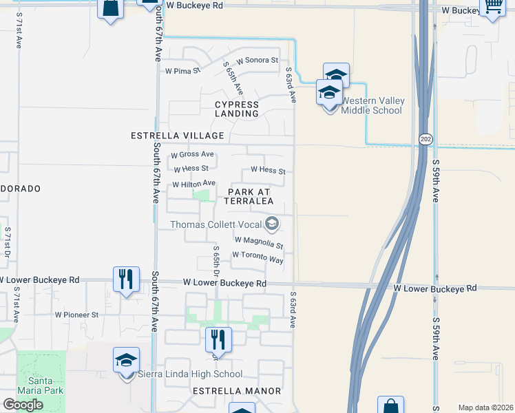 map of restaurants, bars, coffee shops, grocery stores, and more near 6326 West Hughes Drive in Phoenix
