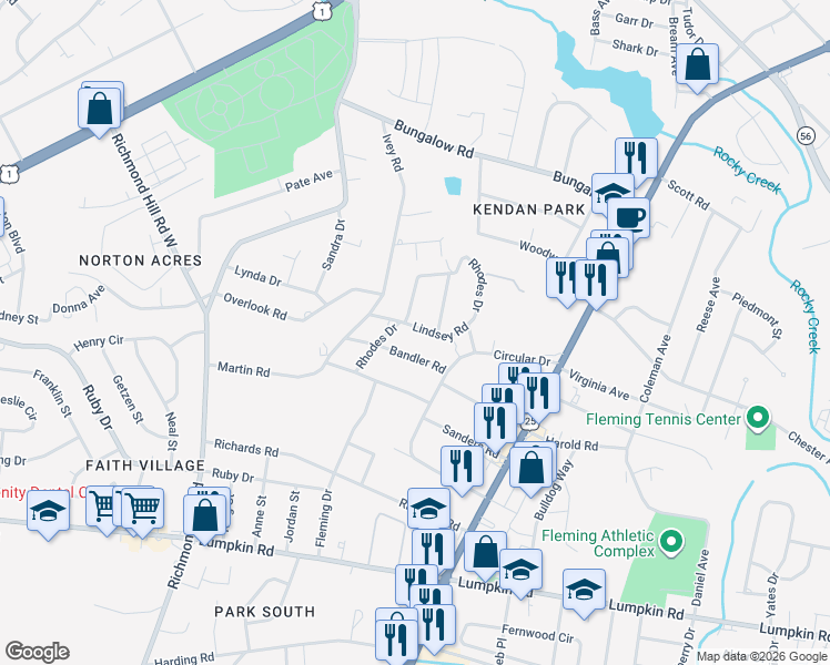 map of restaurants, bars, coffee shops, grocery stores, and more near 2207 Bandler Road in Augusta