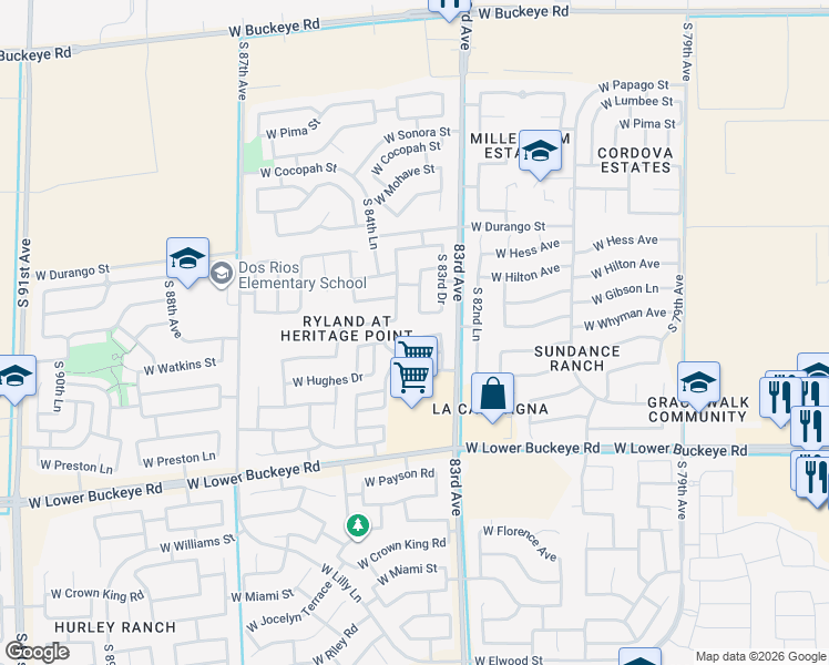 map of restaurants, bars, coffee shops, grocery stores, and more near 8334 West Watkins Street in Tolleson