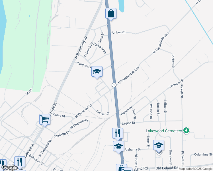 map of restaurants, bars, coffee shops, grocery stores, and more near 668 Sampson Road in Greenville