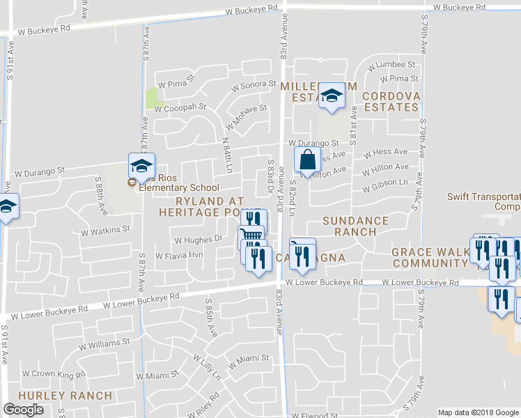 map of restaurants, bars, coffee shops, grocery stores, and more near 8322 West Watkins Street in Tolleson
