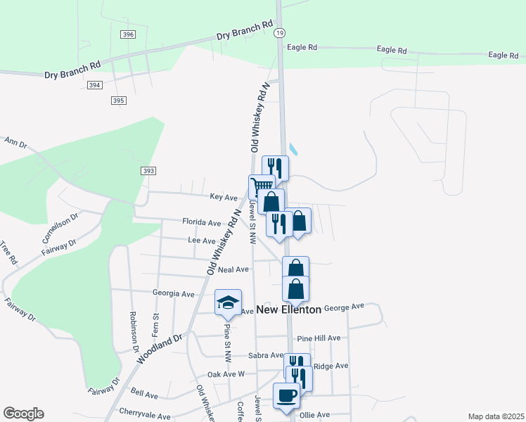 map of restaurants, bars, coffee shops, grocery stores, and more near 603 Main Street North in New Ellenton