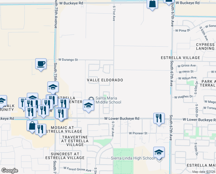 map of restaurants, bars, coffee shops, grocery stores, and more near 7117 West Zak Road in Phoenix