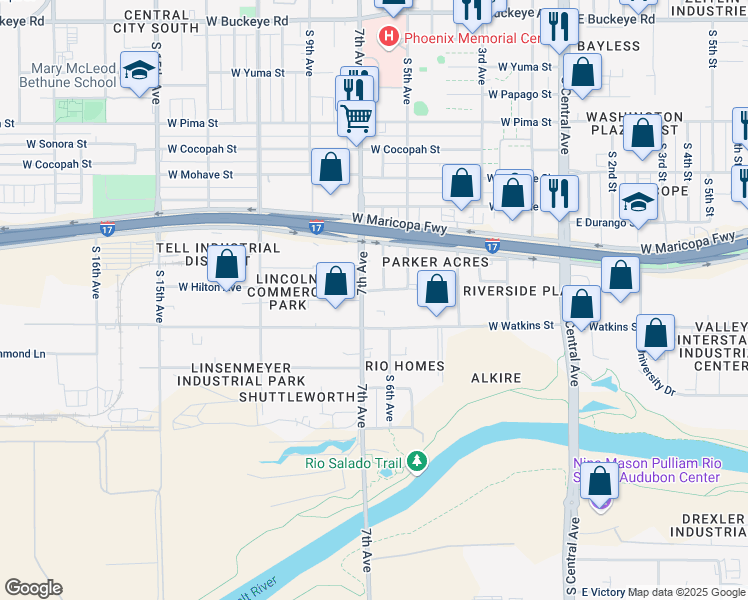 map of restaurants, bars, coffee shops, grocery stores, and more near 2142 South 6th Avenue in Phoenix