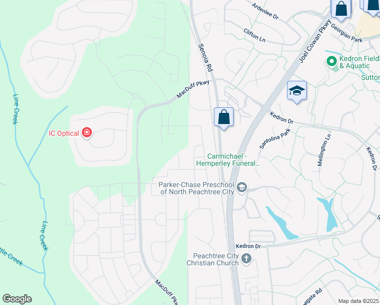 map of restaurants, bars, coffee shops, grocery stores, and more near 510 Cunninghame Court in Peachtree City