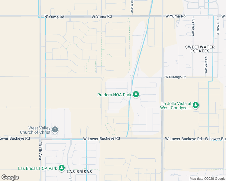 map of restaurants, bars, coffee shops, grocery stores, and more near North 183rd Avenue in Goodyear