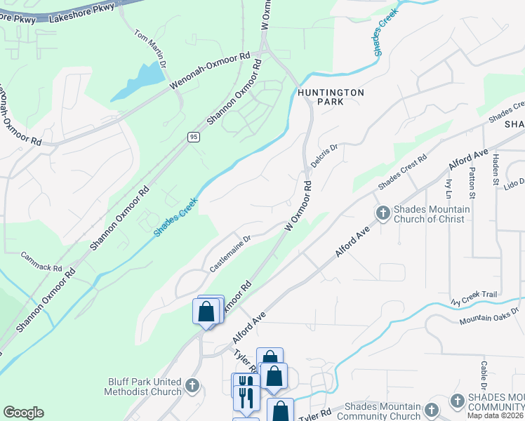 map of restaurants, bars, coffee shops, grocery stores, and more near 647 Camden Ridge in Birmingham